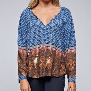NWT Boho Southwestern Feather Tassel Tie Top